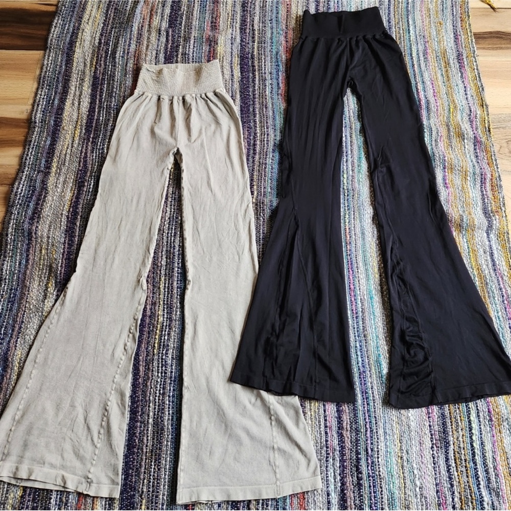 2 PACK !!! FREE PEOPLE GOOD KARMA FLARE LEGGINGS (Black & Gray)